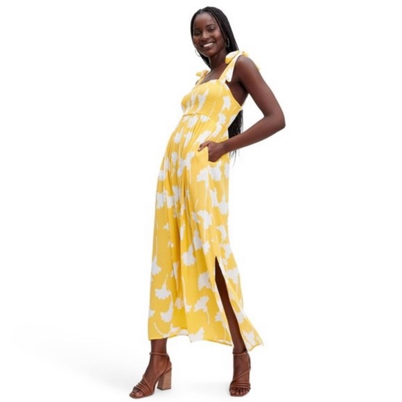 ⏳expiring⏳NWT DVF x Target Smocked Tie Strap Ginkgo Yellow Midi Dress - Picture 2 of 6